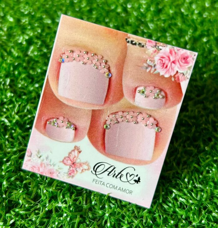 J042-Joias de Unhas para os Pés de Cutícula De Florzinha Rosa